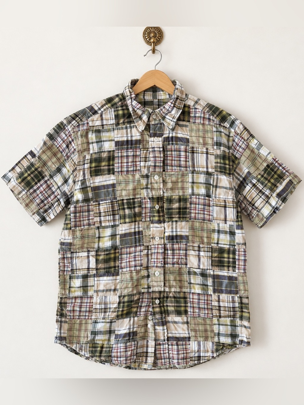 brooks brothers men’s patchwork madras short sleeve shirt size medium